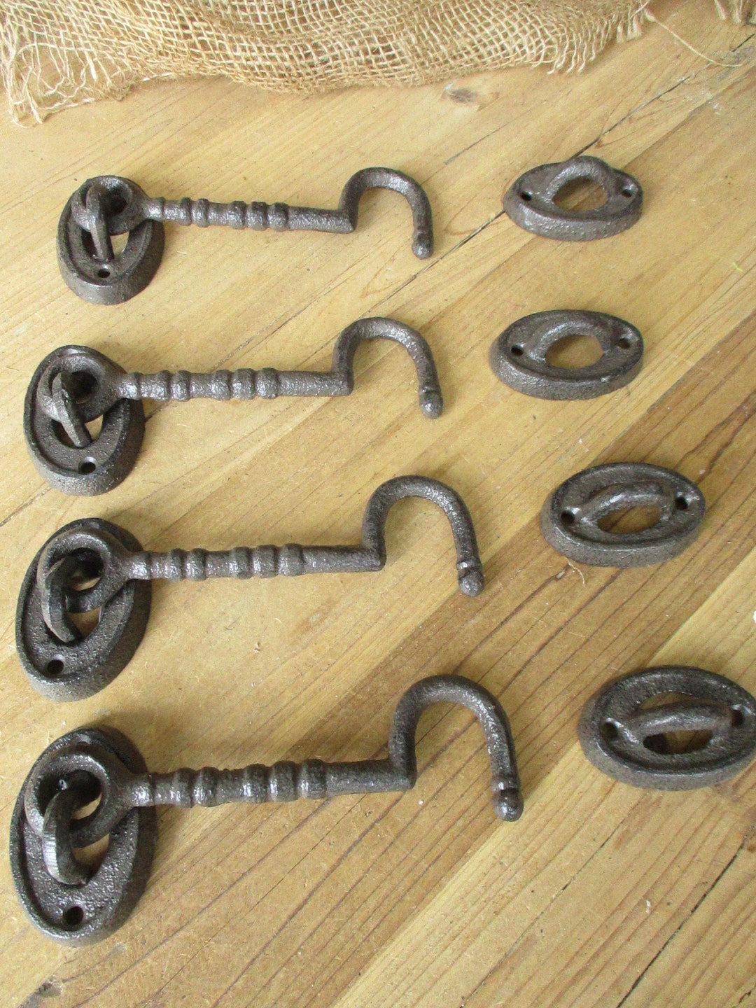 4 CAST IRON HOOK and Eye Latches, Locks, Door Lock, Barn Door Lock, Rustic Latch, Gate Latch