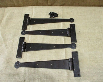 4 Primitive Looking Door Hinges, Hinge, Cabinet, Iron, 12" Doors, Decorative, Round End