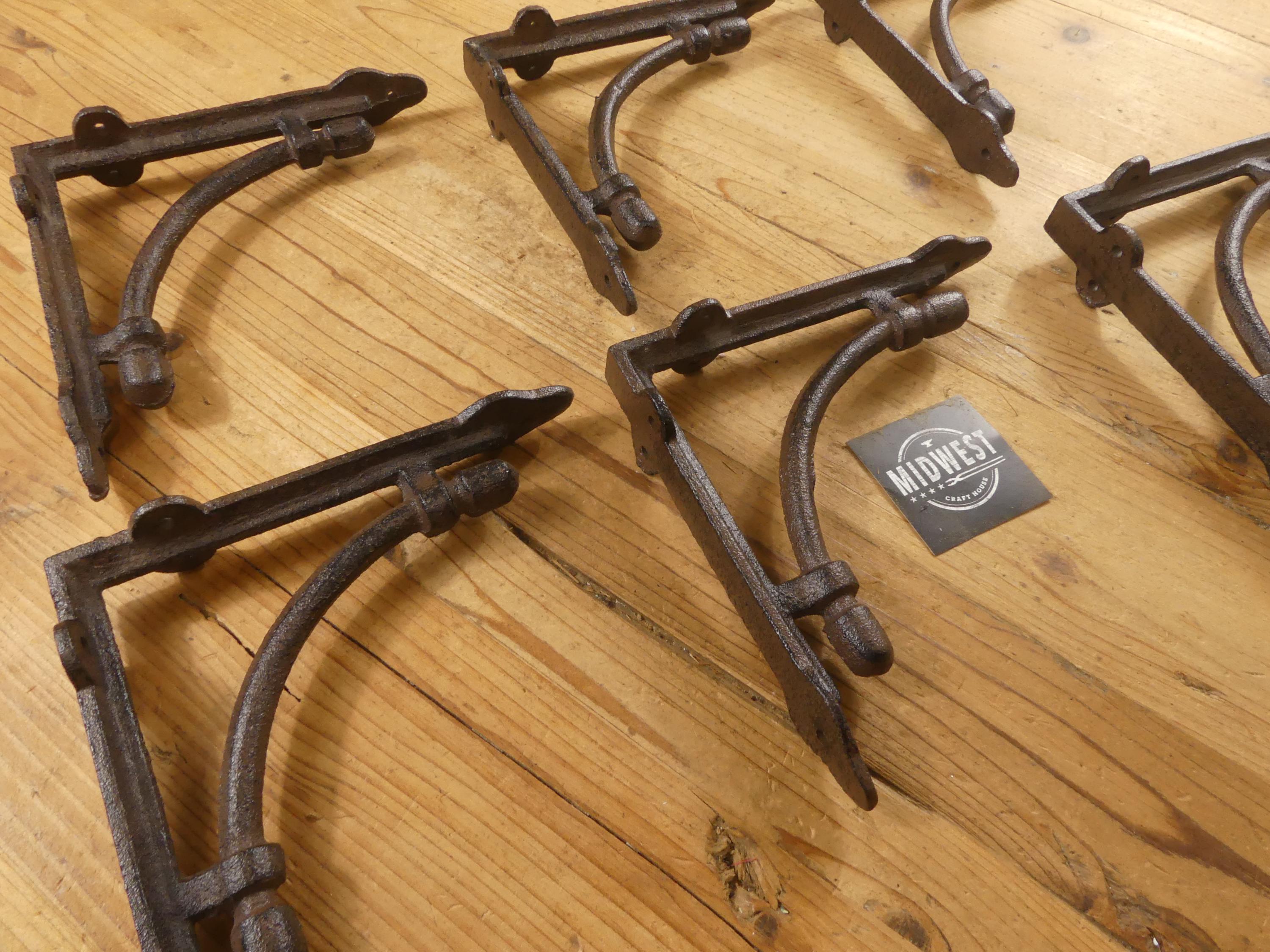 6 Antique Style Shelf Brackets, Cast Iron, Corbel, Braces 6 1/2" X 6 1/