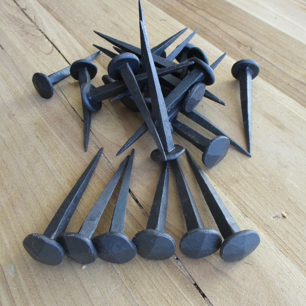 25 IRON CLAVOS NAILS, Coat Hooks, Hook, Forged Decorative Craft Tack 3/4" Wide 3" Nail Medieval Art