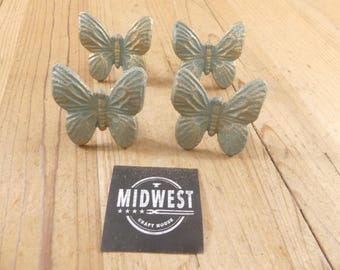 Set of 4 BUTTERFLY Knobs - Green And Gold -Drawer Pull - Cabinet - Cast Iron ~ Kitchen Cabinet Knobs - By Midwest Craft House