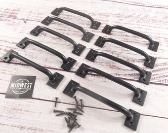10 Cast Iron Handles, Door Pulls, 6" Long, Handles, Supply, Cabinet Pulls, Gate Handle, Black, Window - By Midwest Craft House