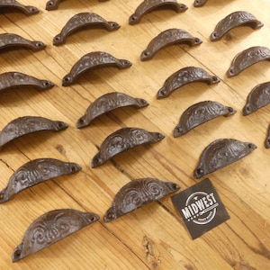 24 Drawer Pulls, Cup Pull, Bin Pull, Rustic Handles, Handle, Pulls, 3 1/2" Total Length, Dark Rustic Brown - By Midwest Craft House