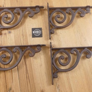 Set Of 4 Large Cast Iron Shelf Brackets, Braces, Rustic Vine,  Scroll 9 3/4" X 7 3/4" - By Midwest Craft House