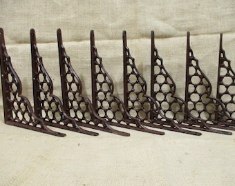8 Large Cast Iron Brackets, Shelf Braces, Shelving, Mantle Supports, Rustic Cast Iron, Corbels, 9 1/4" X 7 1/2", Plant Hooks