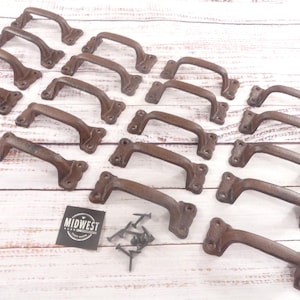 20 Cast Iron Barn Door Handles – Rustic Brown Drawer Pulls – Farmhouse Cabinet Hardware – Vintage Looking Iron Handle Set of 20