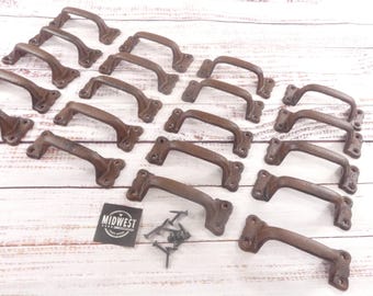 20 Cast Iron Barn Door Handles – Rustic Brown Drawer Pulls – Farmhouse Cabinet Hardware – Vintage Looking Iron Handle Set of 20