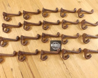 20 Rustic Cast Iron School Style Coat Hooks 3 1/4"  Hat Hook Rack Hall Tree Vintage Look Towel Closet Restore - By Midwest Craft House
