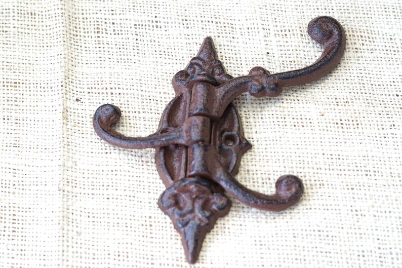 Set Of 6 Cast Iron Mission Style Coat Hooks - Brown Vintage Look For Hallway Or Entryway