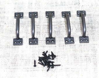 5 Cast Iron Drawer Pulls, Window Pulls, 4" Long, Cabinet Handles, Small, Charcuterie Board Handle