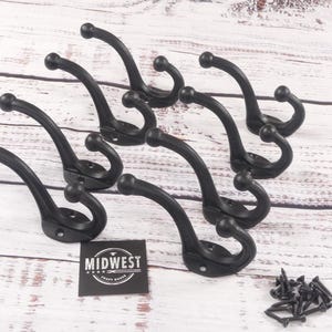 8 Cast Iron Black School Style Coat Hooks Hat Hook Rack Hall Tree Closet Home Decor Mud Room Restore Wall - By Midwest Craft House