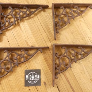 4 CAST IRON BRACKETS, Rustic Brown Color Brackets, Corbels, Braces, Plant Hangers, Farmhouse Decor - By Midwest Craft House
