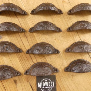 12 Drawer Pulls, Cup Pull, Bin Pull, Rustic Handles, Handle, Pull, 3 1/2" Total Length, Dark Rustic Brown Color - By Midwest Craft House