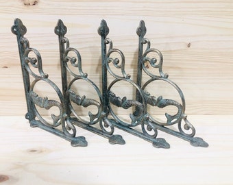 4 Cast Iron Mermaid Brackets, Corbels, Braces, Shelf Bracket, Nautical Decor