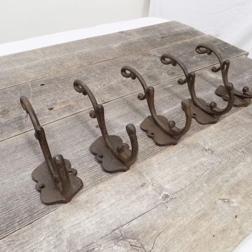 Antique-Style Double Rustic School COAT HOOK Cast Iron Wall Mount Hardware New 