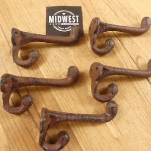 5 Rustic Cast Iron Coat Hooks, 3 1/4&quot;, Entryway Hook, Coat Rack Hooks - By Midwest Craft House