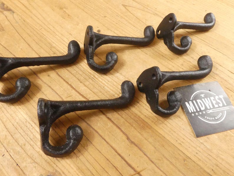 20 Black Cast Iron Coat Hooks – Rustic Schoolhouse Wall Hooks – Farmhouse Entryway Hardware – Vintage Looking Hook Set of 20 image 5
