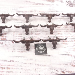 10 Cast Iron Longhorn Drawer Pulls Cast Iron Western Drawer Pull Lot of Ten Cowboy Cowgirl Southwestern - By Midwest Craft House