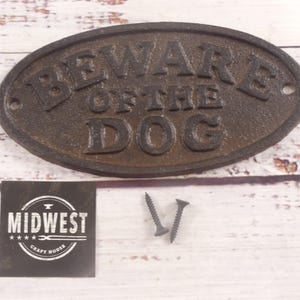Cast Iron Beware Of The Dog Sign, Rustic, Wall Decor, Fence, Gate Plaque, Farmhouse - By Midwest Craft House