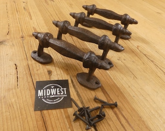 4 Cast Iron Barn Door Handles, Antique Style, Rustic Farmhouse