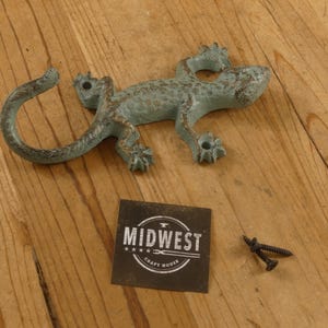 Cast Iron Lizard Hook, Towel Hook, Coat Hook, Plant Hooks, Distressed Green, Wall Mounted, Porch Decor - By Midwest Craft House