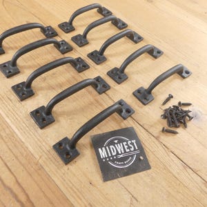 10 Cast Iron Drawer Pulls, Window Pulls, 4" Long, Cabinet Handles, Small, Matte Black, Charcuterie Board Handle - By Midwest Craft House