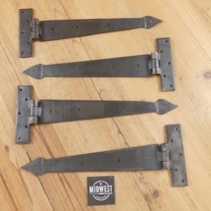 4 PRIMITIVE FORGED Door Hinge Hinges Cabinet Iron 12" Doors Decorative - By Midwest Craft House