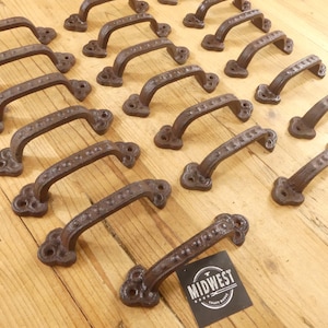 20 Cast Iron Handles Dark Rustic Brown Color Gate Door Pulls Hardware Cabinet Drawer 5 1/2" - By Midwest Craft House