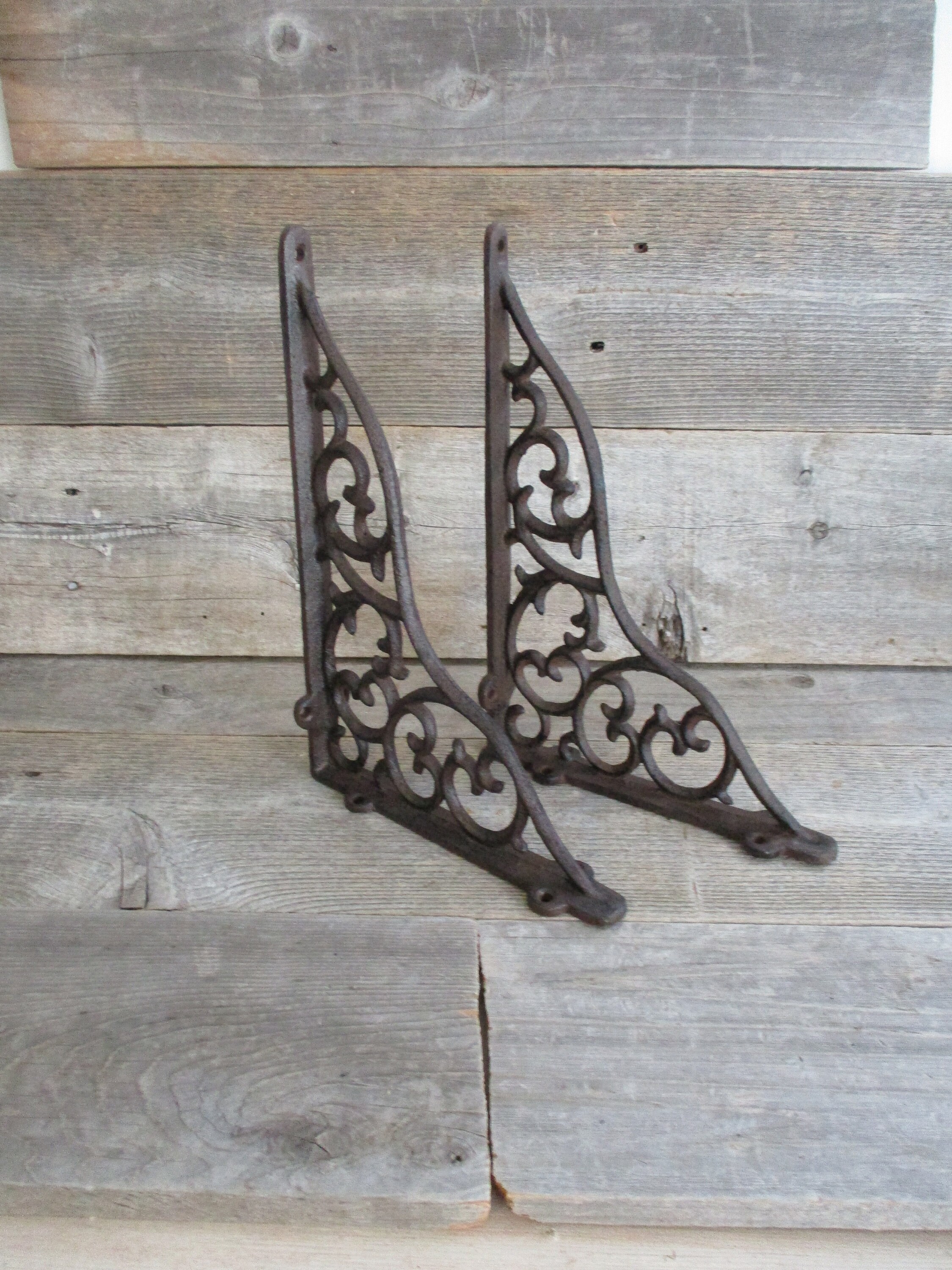 2 LARGE Cast Iron Shelf Brackets Corbels Rustic Vine Etsy