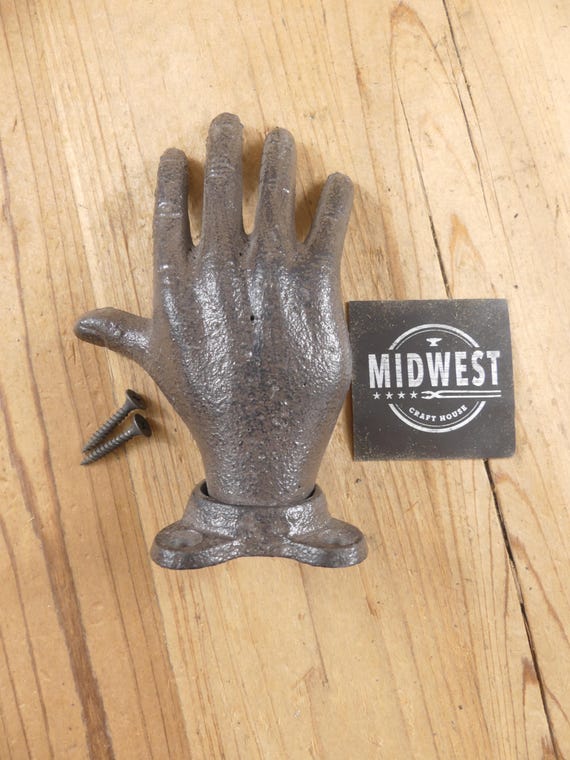 1 Cast Iron Door Handle, Hand, Large Handle, Rustic Brown Color, Large, Door Knob, Large Coat Hook, Farmhouse - By Midwest Craft House