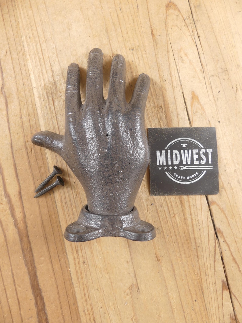 1 Cast Iron Door Handle, Hand, Large Handle, Rustic Brown Color, Large, Door Knob, Large Coat Hook, Farmhouse - By Midwest Craft House imagem 1