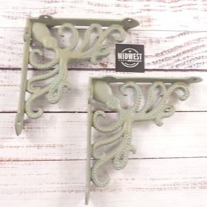 2 Cast Iron Shelf Brackets, Octopus, Nautical Braces, Corbels, Plant Hanger - By Midwest Craft House
