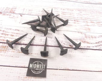 15 IRON CLAVOS NAILS, Forged, Hooks, Decorative Craft Tack, 1" Wide 3" Long, Medieval, Art, Black - By Midwest Craft House