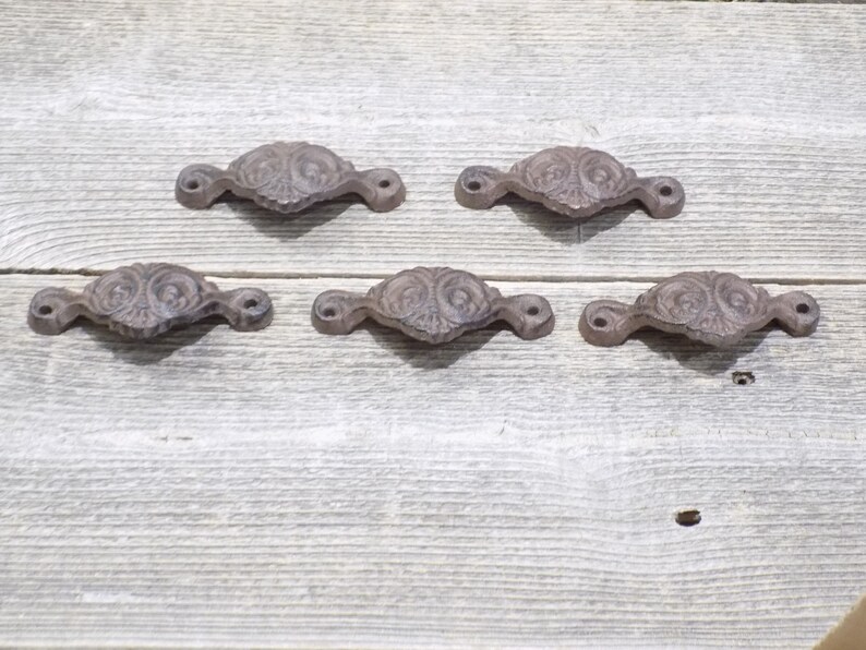 10 CAST IRON BROWN 3 3//4/" CUP PULLS DRAWER CABINET BIN HANDLES RUSTIC VINTAGE