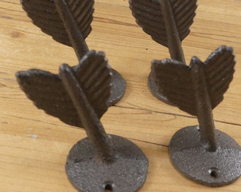 4 Cast Iron Arrow Hooks, Feather Hooks, Coat Hooks, Entryway Hooks, Backpack Hook