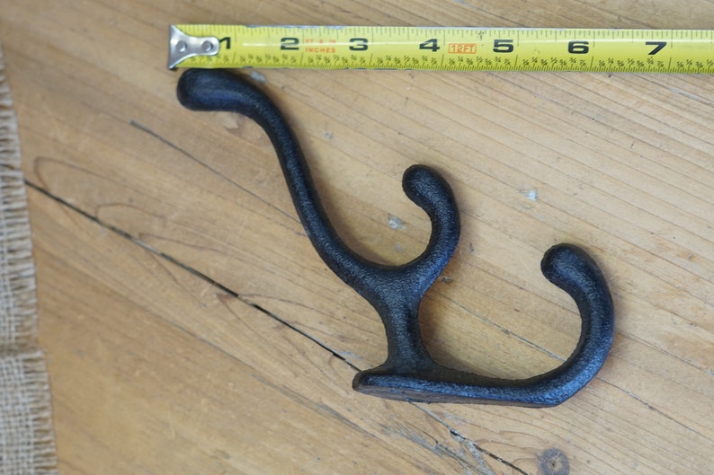 4 Cast Iron Black Hooks Coat Hat Hall Tree Rack Cabin Vintage Farm Ranch Hook Triple Hook image 5