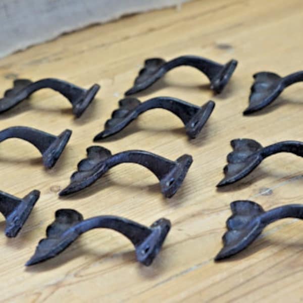 10 Whale Tail Hooks, Cast Iron Hooks, Entryway Hooks, Nautical Decor, Rustic Color, Coat Hooks