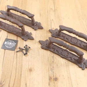 4 Barn Door Handles, Cast Iron, Pulls, Rustic Brown Color, 8 5/8" Long, Drawer Pulls, Cabinet Handles - By Midwest Craft House