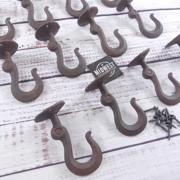 12 Cast Iron Ceiling Hooks – Rustic Plant Hooks, Heavy Duty Garage Hooks for Hanging Plants, Mugs, Kitchen, Farmhouse Hardware