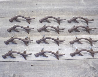 12 Cast Iron Deer Antler Drawer Pulls, Handles, Cabinet Handles, Door, Grasp, Drawer Handle, Elk, Horns