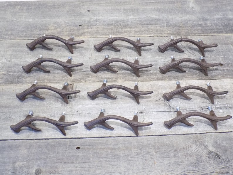 12 Cast Iron Deer Antler Drawer Pulls, Handles, Cabinet Handles, Door, Grasp, Drawer Handle, Elk, Horns image 1