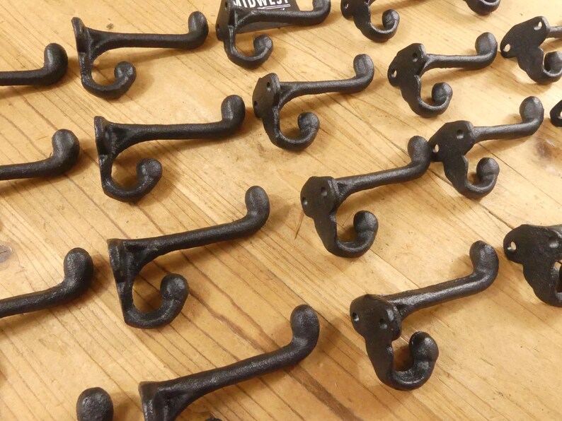 20 Black Cast Iron Coat Hooks – Rustic Schoolhouse Wall Hooks – Farmhouse Entryway Hardware – Vintage Looking Hook Set of 20 image 2