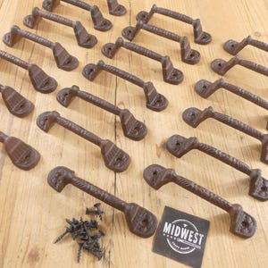 20 Cast Iron Handles, Door Pulls, 5 3/8" Long, Handles, Supply, Cabinet Pulls, Gate Handle, Drawer Pulls, W/ Screws - By Midwest Craft House