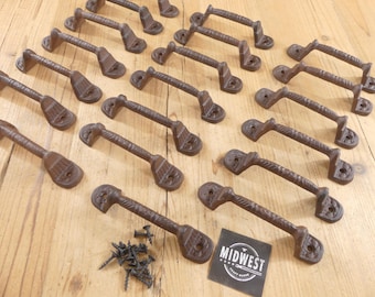 20 Cast Iron Handles, Door Pulls, 5 3/8" Long, Handles, Supply, Cabinet Pulls, Gate Handle, Drawer Pulls, W/ Screws - By Midwest Craft House