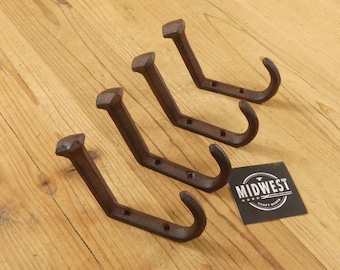 4 Railroad Spike Wall Hook, Cast Iron Railroad Spike Coat Hook, Railway Spike Wall Hook, Rustic Railroad Hook - By Midwest Craft House