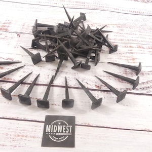 50 IRON NAILS, Coat Hooks, Clavos, Forged, Hooks Decorative, Square, Angled 7/8&quot; Wide 3&quot; Nail, Medieval - By Midwest Craft House