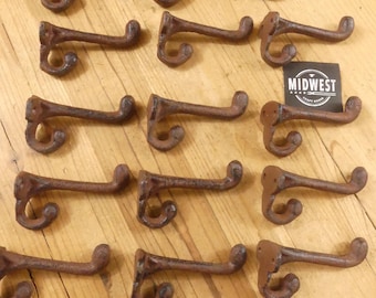 15 Cast Iron Coat Hooks – Rustic Schoolhouse Wall Hooks – Farmhouse Entryway Hardware – Vintage Hook Set of 15