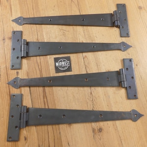 4 LARGE HINGES, Strap Hinge, T Hinge, 15 1/2" Long, Gate, Barn, Rustic, Tee, Hardware, Large By Midwest Craft House