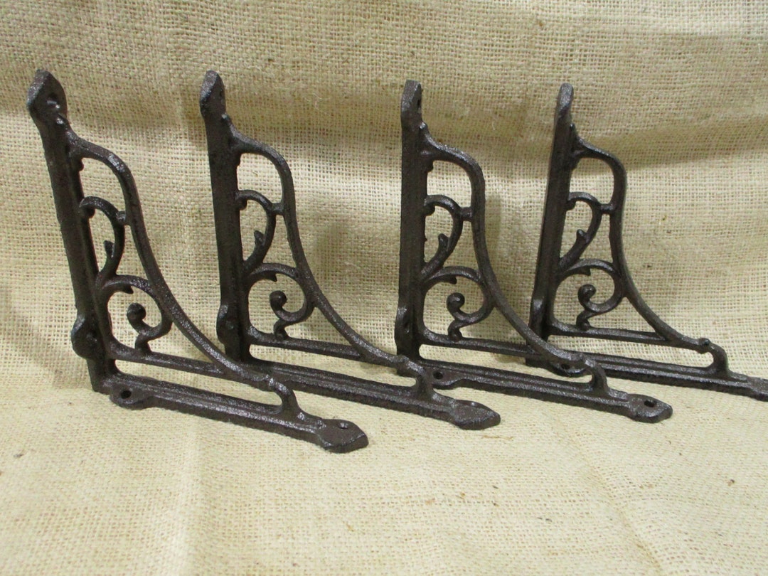 4 Antique Style Shelf Brackets, Cast Iron, Corbel, Braces 6 X 6 1/2