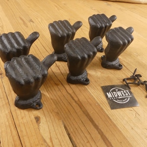 6 Cast Iron Thumbs Up Hooks: Farmhouse Door Knobs